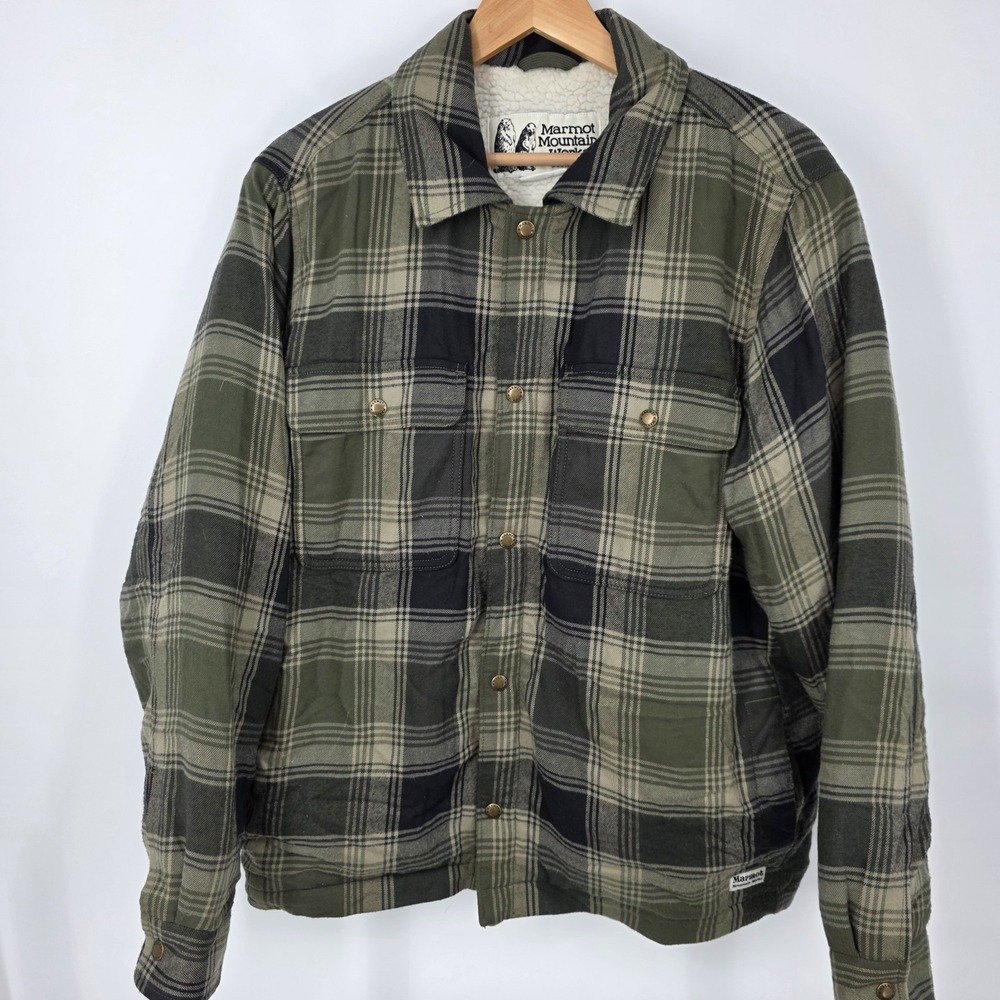 Marmot Ridgefield Heavyweight Flannel Jacket Button Up Sherpa‎ Lined Mens Medium